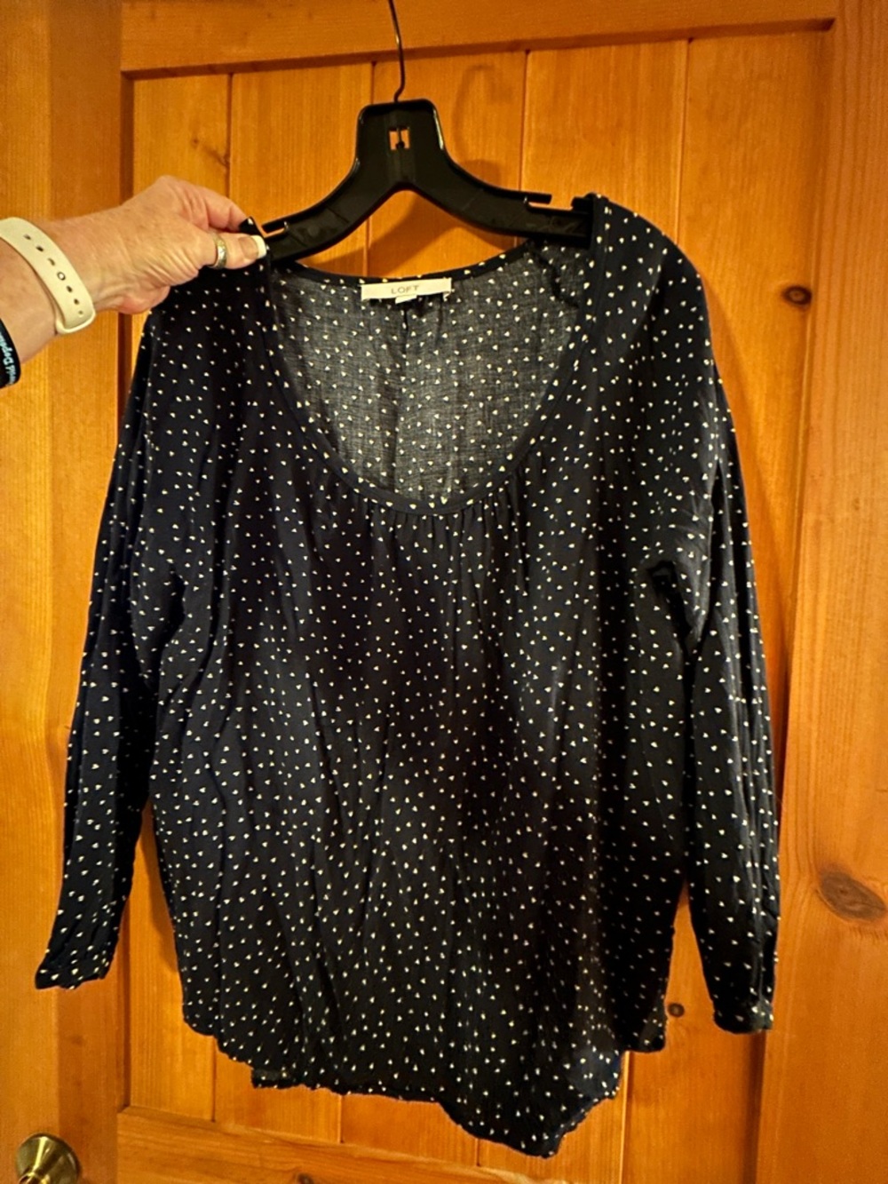 Loft Women's Navy Blue Long-Sleeve Scoop Neck Blouse-lightly worn-never dried